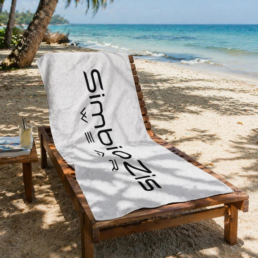 SimbioZis Wear  Beach Towel — Lightweight White Graphic Beach Towel | Artist Wear