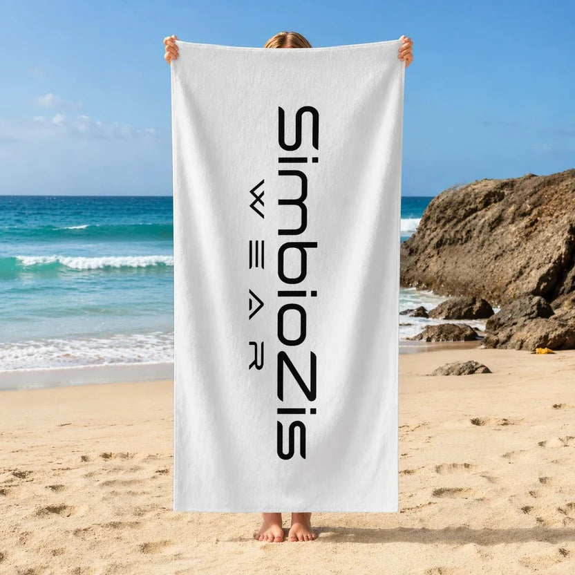 SimbioZis Wear  Beach Towel — Lightweight White Graphic Beach Towel | Artist Wear