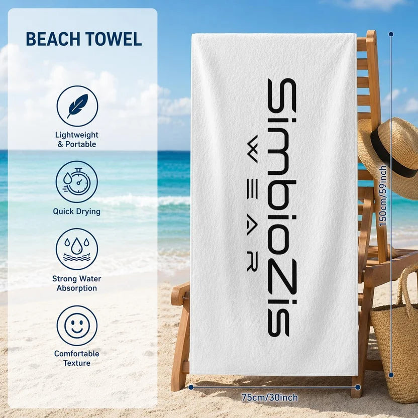 SimbioZis Wear  Beach Towel — Lightweight White Graphic Beach Towel | Artist Wear