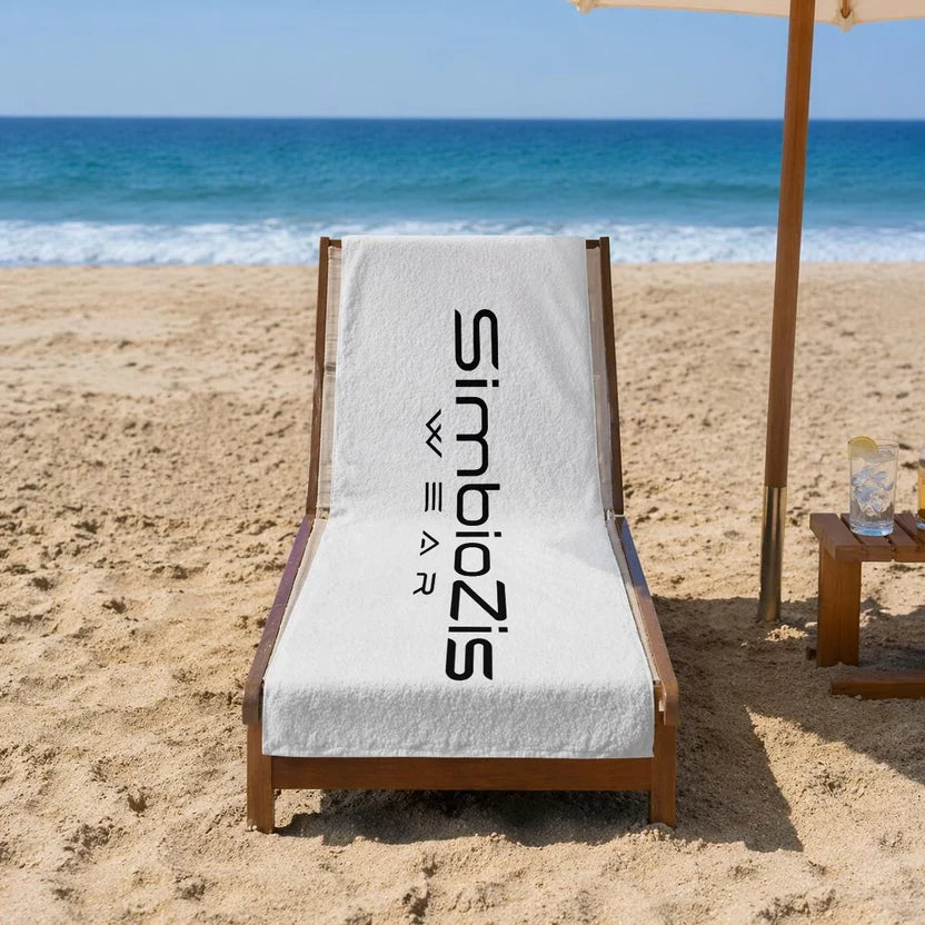 SimbioZis Wear  Beach Towel — Lightweight White Graphic Beach Towel | Artist Wear