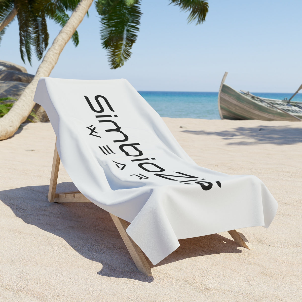 SimbioZis Wear  Beach Towel — Lightweight White Graphic Beach Towel | Artist Wear